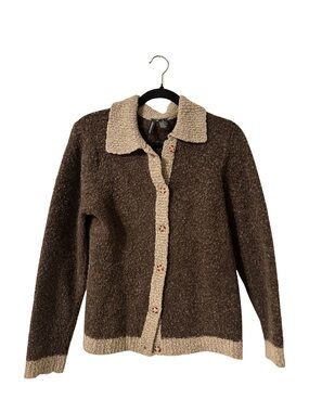 jason maxwell Brown Sweater Cardigan with Cream Trim